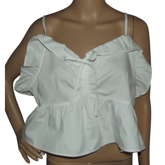 Express Cami Womens Size XL White Tie Ruffle Peplum Cropped top tank cotton crop - Picture 1 of 12